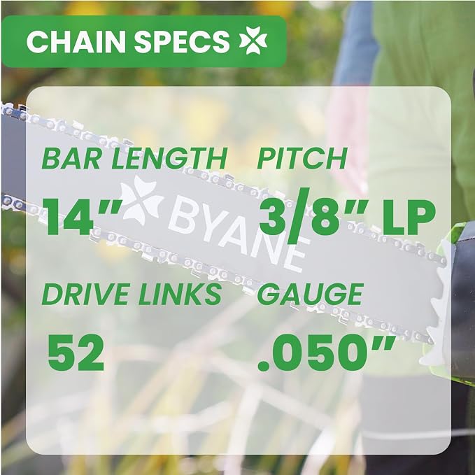 BYANE 14-Inch Carbide Chainsaw Chain 3/8"LP Pitch .050" Gauge 52 DL | Fits Husqvarna 120 Mark II, Echo CS-310, RY3714