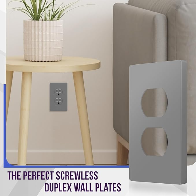 ENERLITES Screwless Duplex Wall Plate, Child Safe Receptacle Outlet Cover, Standard Size, 1-Gang 4.68" x 2.93", Unbreakable Polycarbonate Thermoplastic, UL Listed, SI8821-GY-5PCS, Gray, 5 Pack