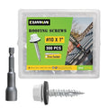 300 Pcs, #10 x 1 Inch White Painted Hex Head Metal Roofing Screws, Sharp Point Sheet Metal Roof Screw with Rubber Washer, Self Tapping Metal to Wood Siding Screws, Hex Socket Included