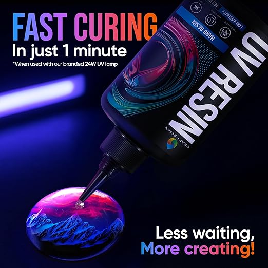 CRAFT RESIN 1000g UV Resin Kit Hard Type Low Viscosity – Crystal Clear and No-Yellowing UV Resin Glue for DIY, Jewelry Making, Molds Casting and Polymer Clay Projects - Fast Cure Under UV Light
