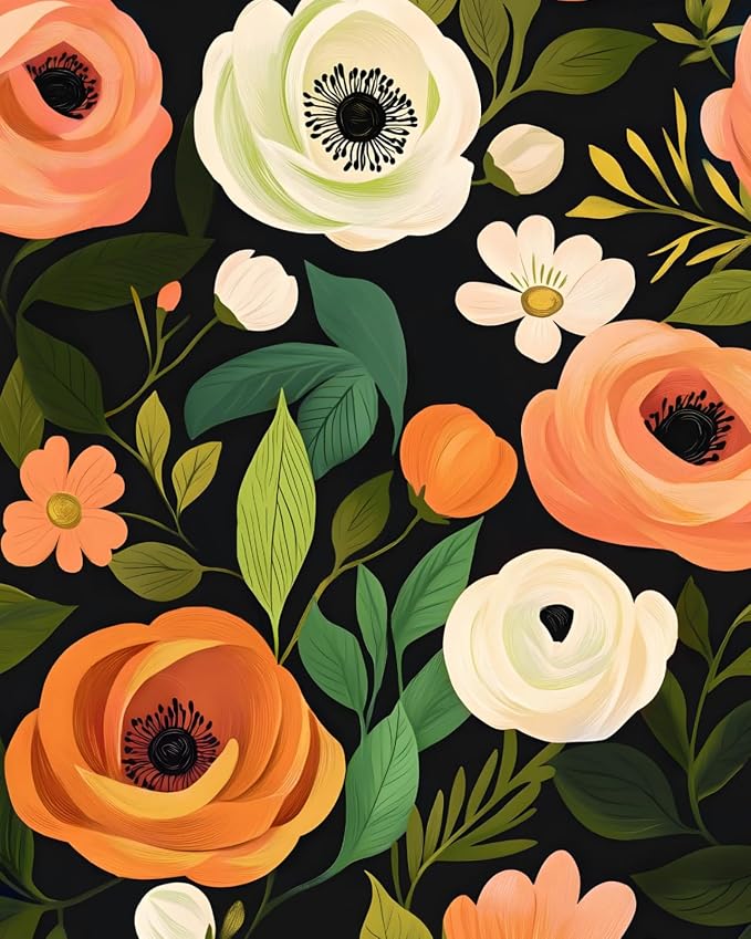 Danodoi Orange Green Vintage Floral Peel and Stick Wallpaper 17.5" x 118" | Waterproof Vinyl Self Adhesive Removable Renter Friendly Floral Contact Paper