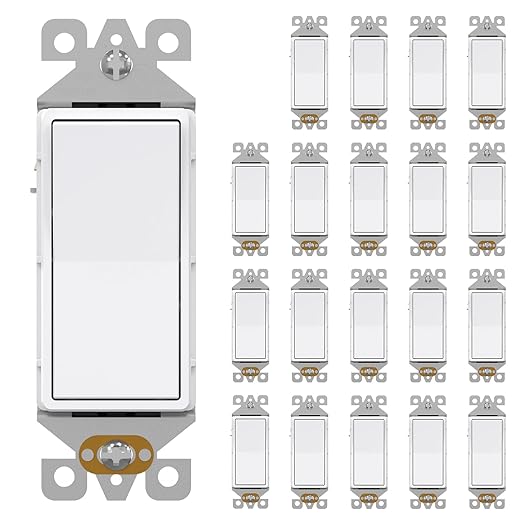AIDA 20 Pack 3 Way Decorator Switch White, Electric Switches, Light Switch 15Amp, 120/277 Volt, 3 Way Rocker Switch, Wall Replacement, Self-Grounding, Residential Grade, UL Listed