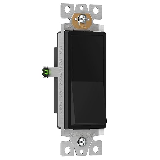 ENERLITES Decorator Paddle Rocker Light Switch, Gloss Finish, Single Pole, 3 Wire, Grounding Screw, Residential Grade,15A 120V/277V, UL Listed, 91150-BK-10PCS, Black (10 Pack)