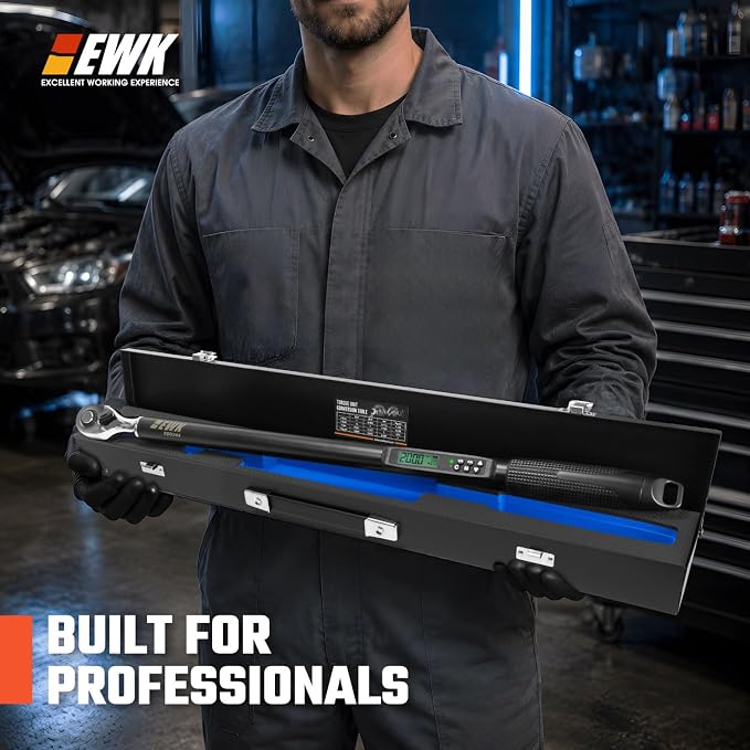 1/2 Inch Drive Digital Torque Wrench 7.4-147.6 ft-lbs (10-200 Nm) | IS0 6789, ±1.5% clockwise / ±2.5% counterclockwise, LCD Display, LED Buzzer Vibration Alert, 30 Memory Values