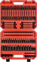 EACELIY 107PCS Bit Socket Set,1/4”,3/8 & 1/2” Drive Bit Socket Set,Torx/Extra Long/Tamper Proof/Hex/Ball End Hex,S2 Alloy Steel & CR-V,SAE&Metric