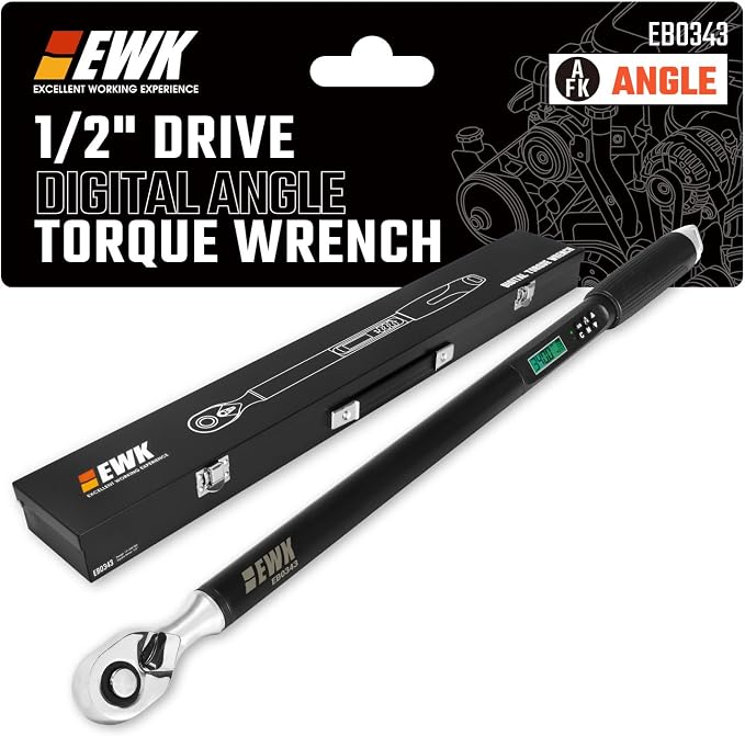1/2" Drive Digital Angle Torque Wrench 12.5-250 ft-lbs (17-340 Nm) | ISO 6789, ±1.5% clockwise / ±2.5% counterclockwise/ ±2% Angle, LCD Display, LED Buzzer Vibration Alert, 30 Memory Values
