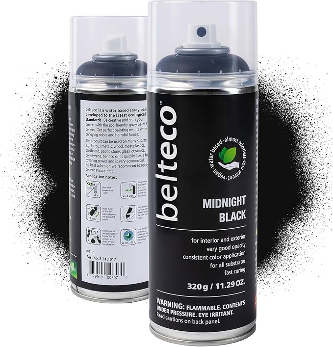 Spray Paint Black Matte | Water-Based & Odorless | Weather & UV Resistant | Indoor & Outdoor Use | For All Substrates | Fast Drying | Eco-Friendly & Vegan | Matte Black Spray Paint for Metal