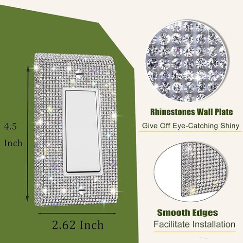 1 PC Shiny Silver Rhinestones Switch Plates And Outlet Covers Wall Plates Light Switch Cover Plate Rhinestones Decorative Outlet Switch Cover Wall Plate Outlet Cover