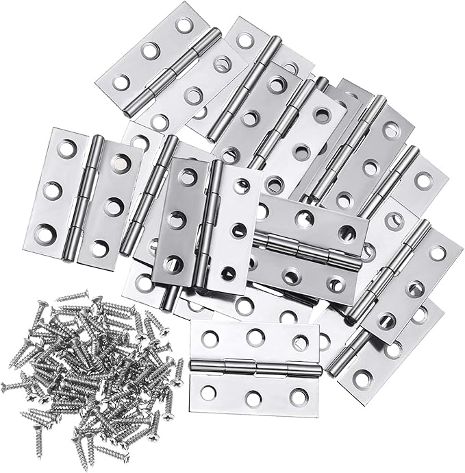 Boao 16 Pieces Small Door Hinges Stainless Steel Folding Butt Hinges Home Furniture Hardware Piano Cabinet Door Hardware with 96 Pieces Stainless Steel Screws(1.75 Inch,Silver)