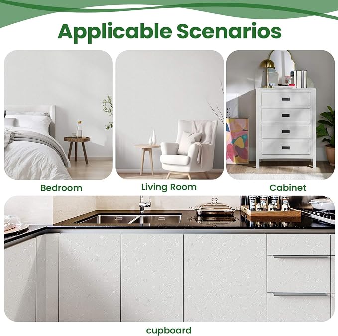 White Countertop Contact Paper Peel and Stick Wallpaper White Wall Paper for New Environmentally Friendly Upgrade Silk Textured Embossed Wallpaper for Cabinets, Drawers, Countertops 35.4''x118''