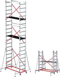 APARECIUM 18‘ Aluminum Scaffold Tower, Multipurpose Rolling Scaffolding Work Platform, Utility Scaffolding Tower, Adjustable Work Platform with Hatch Deck and Guard Rail, 500 Lbs Duty Rate
