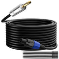 Elecan Premium Speakon to 6.35MM 1/4 Inch TS Male Speaker Cable 75 Ft, 12AWG Heavy-Duty High Power Amp Audio Connection Cord DJ/PA Amplifier Speaker Cable Wire with Twist Lock，9.5mm OD, Black +Ties