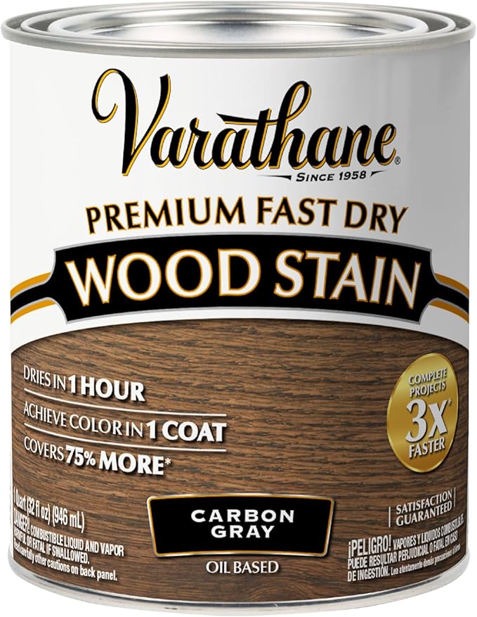 Varathane Premium Fast Dry Wood Stain | 1 Hour Dry Time | 1 Coat Color | Interior Wood Stain | Furniture, Cabinets, Doors, Trim | Quart | Carbon Gray