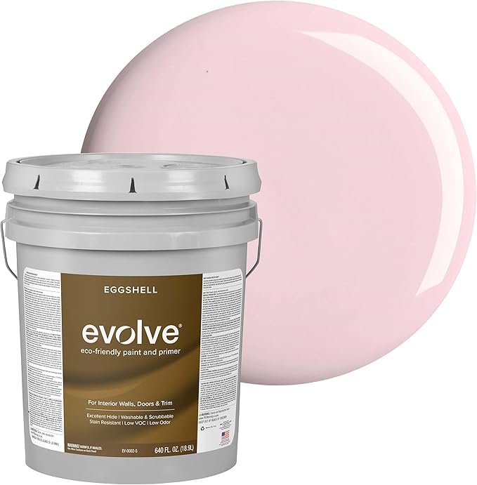 EVOLVE Paint & Primer: Environment-friendly, Low Sheen with One-coat Coverage for Interior & Exterior surfaces (Posy Pink, 5-Gallon)