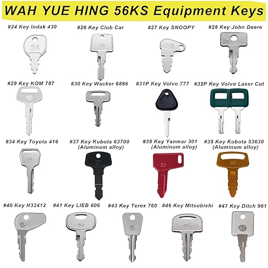 Heavy Construction Equipment Key Set, 56PCS Heavy Equipment Master Keys Set for CAT Catrepillar John Deere JCB Hyster Komatsu Kubota Takeuchi Yanmar Hitachi Excavator Skid Steer Loader Forklift Roller