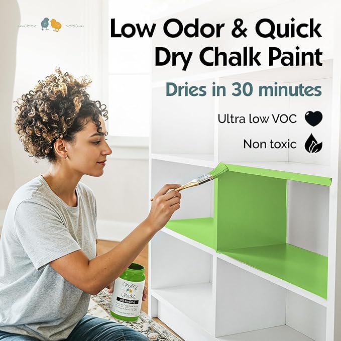 Chalky Chicks 4 Fl Oz Matte Pistachio (Lime Green) Chalk Paint for Furniture Without Sanding - No Prep Furniture Paint No Sanding All in One for Crafts, Wood,Walls, Cabinet, Metal, Dresser, Farmhouse