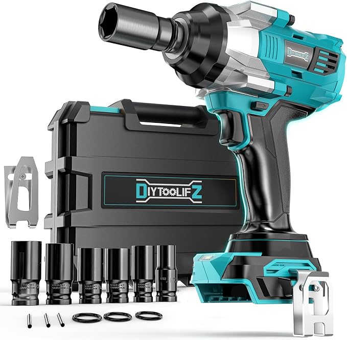 DIYtoolifz Cordless Impact Wrench 1/2 inch for Makita 18v Battery, 900FT-LBS (1200N.m) Brushless Electric Impact Gun, High Torque Power Impact Driver with 6Pcs Sockets & Storage Case (Tool Only)