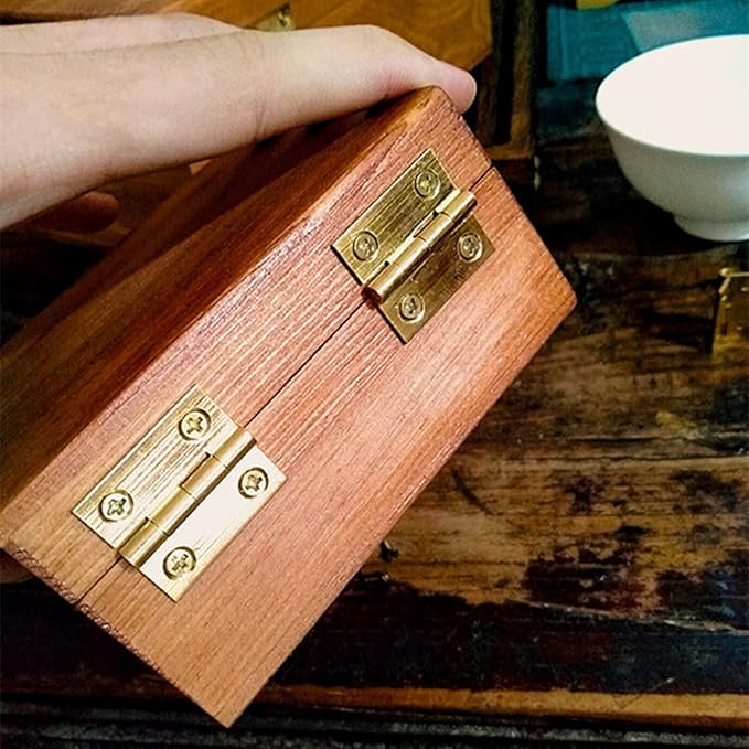 dophee 4Pcs Pure Brass Mini Hinges, Folding Butt Hinges for Drawer Cabinet Cupboard Door Jewelry Box Wooden Case Furniture, 1 Inch