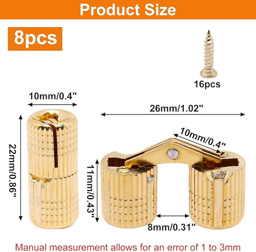 10mm Hidden Brass Barrel Hinges 180 Degree Opening Angle Cabinet Hinges for DIY Jewelry Box 8 Pack