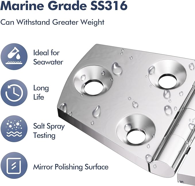 316 Stainless Steel Hinges Marine Grade 4 Pcs 3" x 1.5" Heavy Duty Boat Hatch Hinge Marine Grade Casting Boat RVs Cabinet Door Hinges w/Fasteners