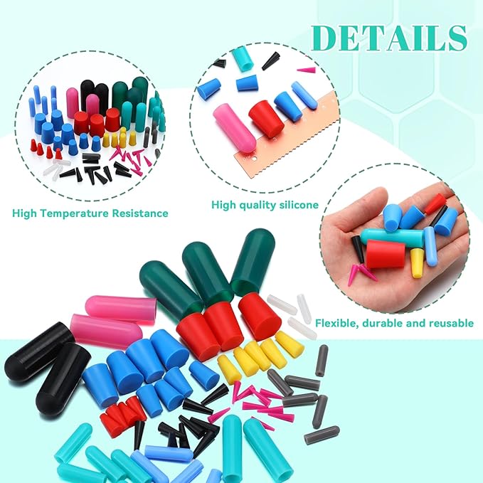 Yalikop 186Pcs Powder Coating Plugs and Tape Assortment Kit 1/16" to 3/4" Silicone Rubber Tapered Plug for Powder Coating Painting Masking