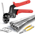 102PCS Heavy-Duty 304 Stainless Steel Cable Tie Gun Kit, Includes 100PCS 11.8 Inch Metal Zip Ties, Industrial Shears, Self-Locking, UV & Corrosion Resistant, for Fence Farm Chicken Coop Industrial Use