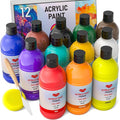Smallbudi 12 Colors Large Acrylic Paint Set (16.9 oz,500 ml), Bulk Acrylic Paint Non-Toxic Art Painting Supplies on Multi Surface Pumpkin Canvas Wood Craft Fabric Rock for Artist Kids with Color Wheel