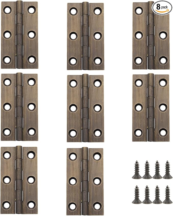 8 Pcs 27mmx50mm / 1.06" x 1.97" Bronze Mini Hinges, 2 Inch Solid Brass Folding Butt Hinge, Cabinet Hinge for Jewelry Box, Drawer Cabinet Furniture