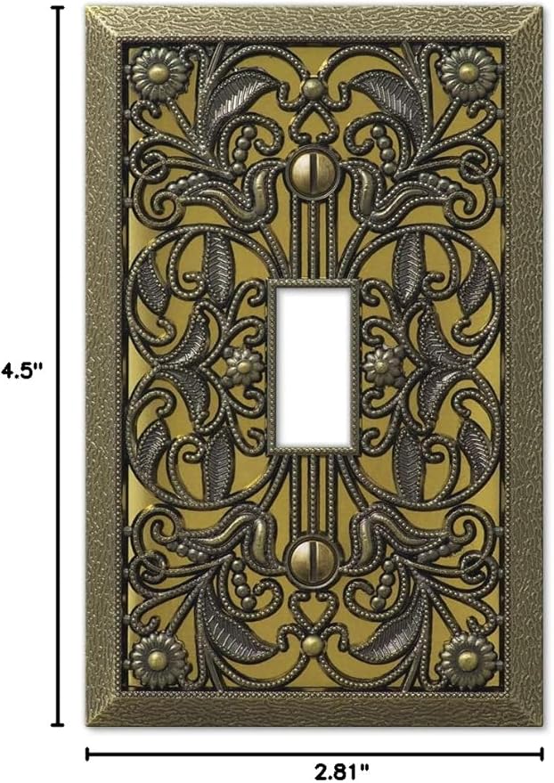 Amerelle 65TAB Filigree Wallplate, 1 Toggle, Antique Brass