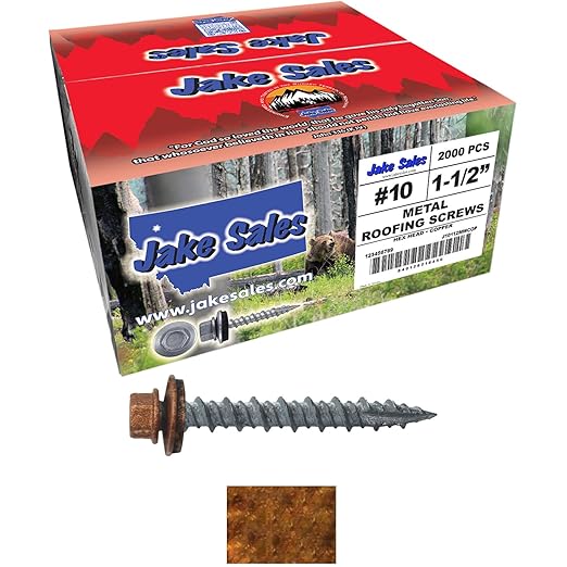 10 x 1-1/2" Copper Metal Roofing Screws - Hex Washer Head- Self-Starting/Tapping - EPDM Washer. 8 X 250 Bags - 2,000 Screws