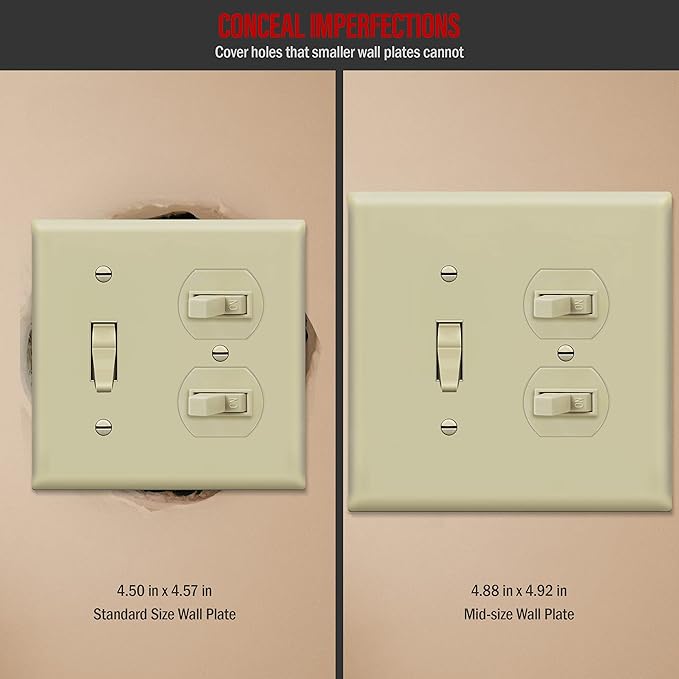 ENERLITES Combination Toggle Light Switch/Duplex Receptacle Outlet Wall Plate, Corrosive Resistant, Midway Size 2-Gang 4.88" x 4.92", 881121M-I