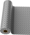 4x10 FT Garage Floor Mat, 2.8mm Thickened PVC Flooring Roll for Under Car, Golf Cart Parking Mat, Diamond Plate Gray Motorcycle Mat for Warehouse, Basement, Gyms, Trailer（Included Tapes）