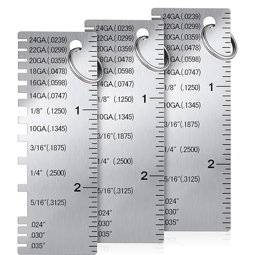 Weewooday 3 Pcs Metal/Wire Sheet Thickness Gauge Tool Portable Stainless Steel Welding One Sided Material Thickness Gauge Plated Size Inspection Tool