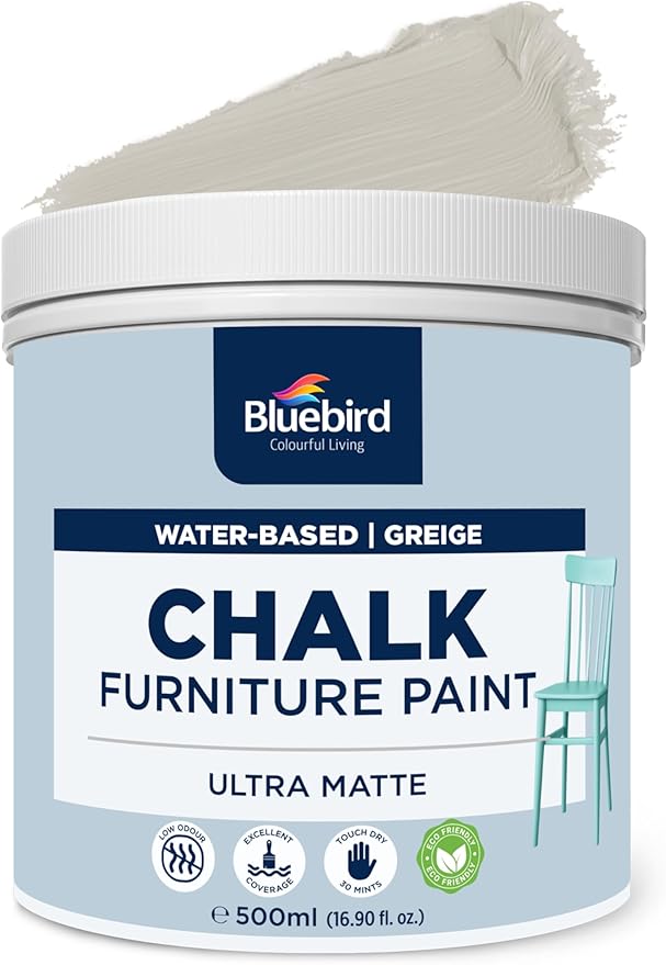 BLUEBIRD Chalk Furniture Paint - 500 ML / 16.9 fl oz for Furniture, Home Décor, Cabinets, and More (Greige)