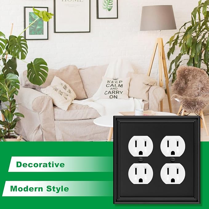 Black Modern Decorative Wall Plate Light Switch Cover Decorator Outlet Covers Rocker Switch Plates Bamboo Fiber Material Wall Plates for Kitchen Bathroom (2 Gang Duplex-2 Pack)