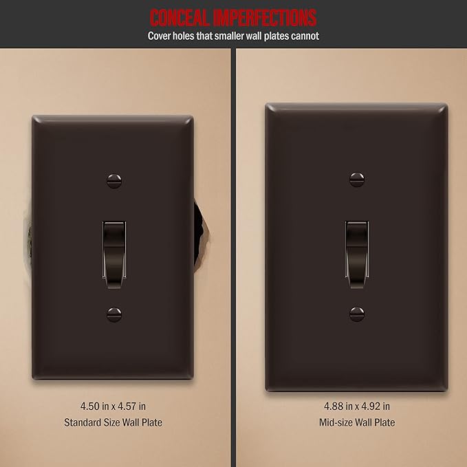 ENERLITES Toggle Light Switch Wall Plate, Gloss Finish, Mid-Size 1-Gang 4.88" x 3.11", Unbreakable Polycarbonate Thermoplastic, UL Listed, 8811M-BR, Brown