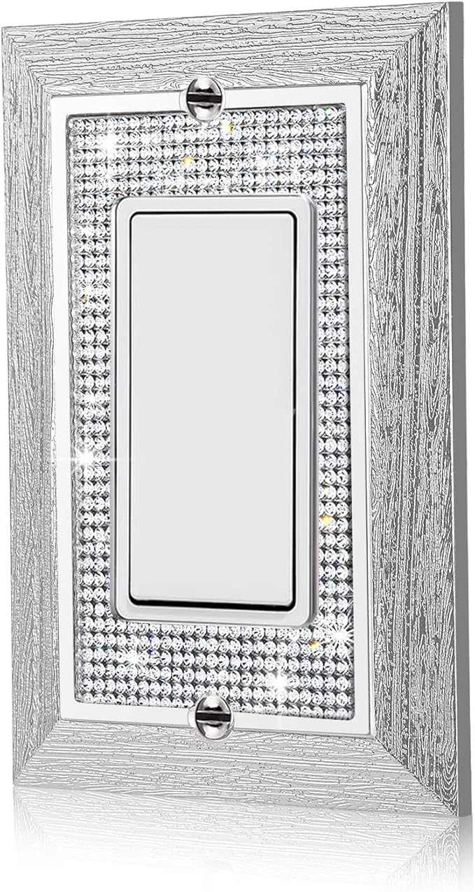 1 Pcs Shiny Rhinestones Wall Plates Imitation Wood Grain Light Switch Cover Decorative Outlet Cover Single Toggle Switch Plates And Outlet Covers