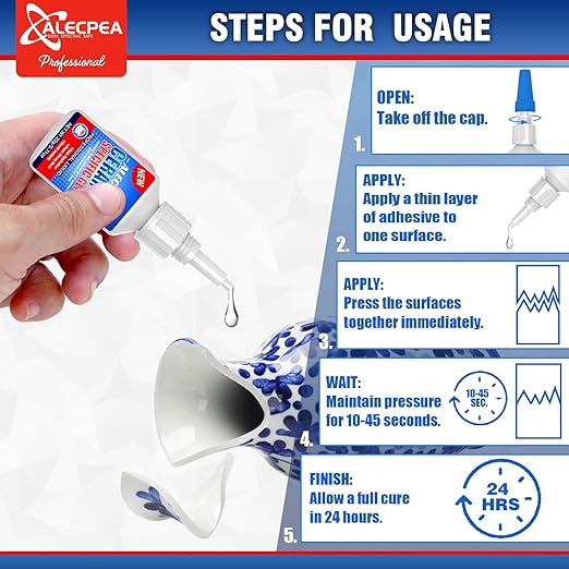 ALECPEA 20g Ceramic Glue - High-Strength Adhesive for Porcelain & Pottery Repair - Waterproof & Heat-Resistant Bond for Dishes, Tiles, Vases & Statues - Quick 15s Set with 3 Precision Tips