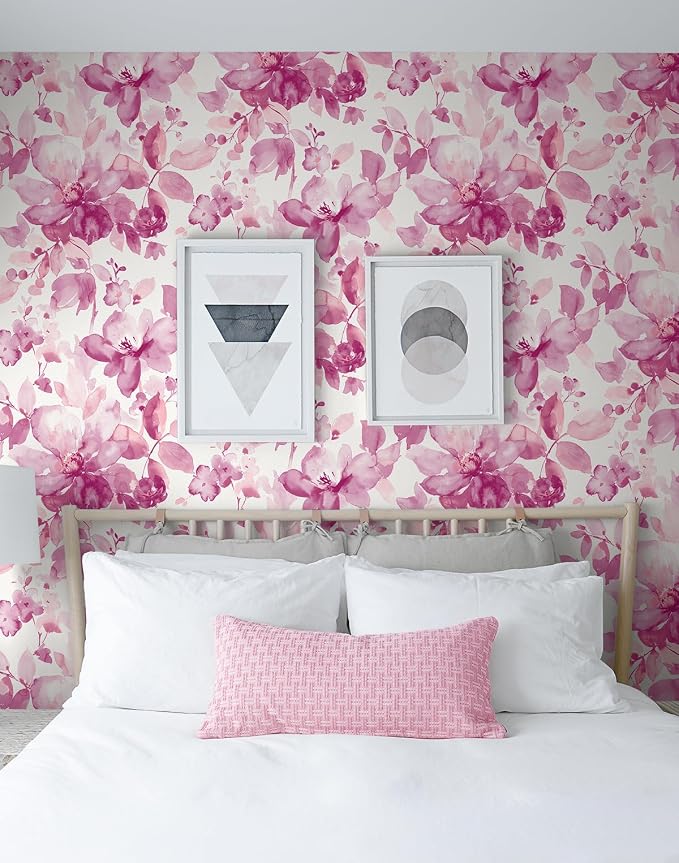NextWall Watercolor Flower Peel and Stick Wallpaper (Pink)