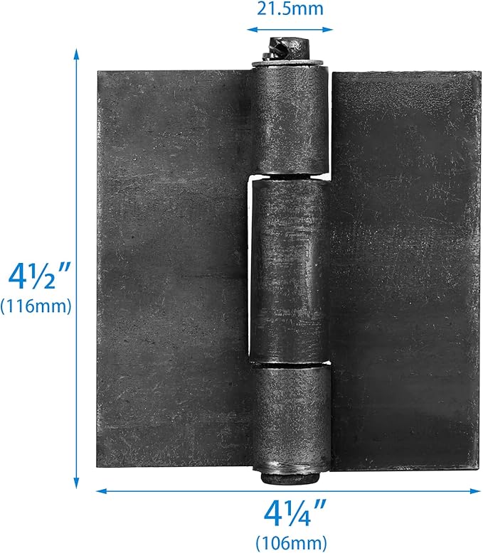 6 Pack Metals 4-3/8"x4-1/8” Heavy Duty Weldable Hinges -Thickness 5 mm Weld On Hinges - Solid Steel Butt Hinge Design for Heavy Gates & Doors - Corrosion & Rust Resistant