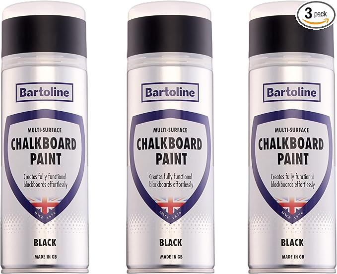 Bartoline Chalkboard Spray Paint, Black, 13.5 oz [3 Pack] - Matt Finish Writable & Wipeable Multi-Surface Coating for Wood, Metal & Plastic Fast-Drying for Home, Office, Classroom & Retail - 400 ml