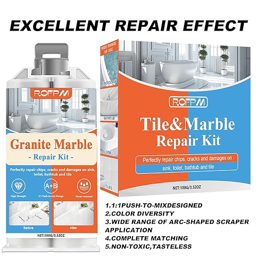 Marble Tile Repair Kit, Porcelain Tub Repair Kit Waterproof Leak-Proof for Fiberglass Shower, Granite, Ceramic Sink, Quartz, Resin, Toilet, Floor Tile (4 Color)