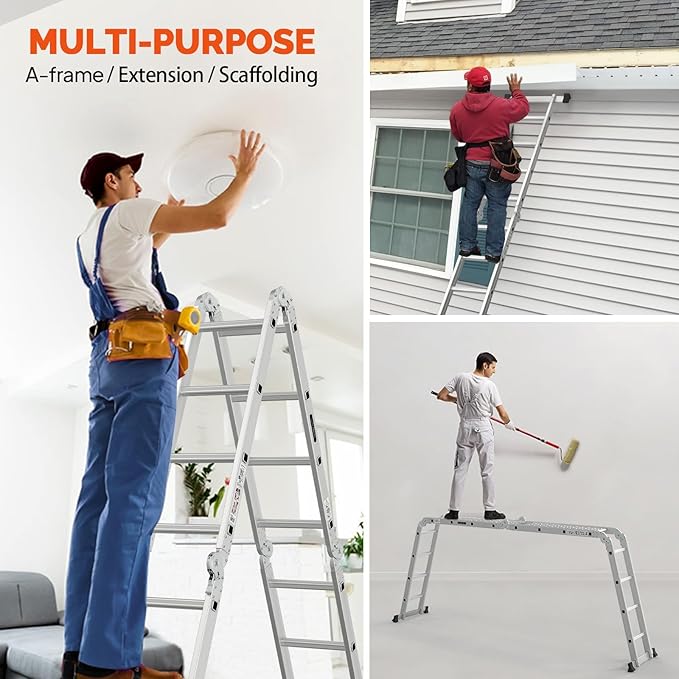 15.5 FT Folding Ladder, LUISLADDERS Multi-Purpose Ladder, Aluminium Extension Ladders 7 in 1 Heavy Duty Combination EN 131 Standard