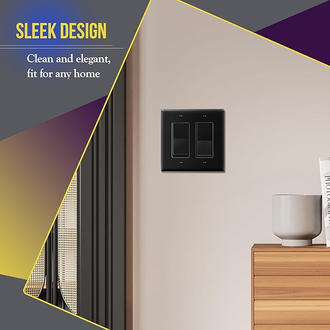 ENERLITES Decorator Light Switch or Receptacle Outlet Wall Plate, Gloss Finish, Midway Size 2-Gang 4.88" x 4.92", Unbreakable Polycarbonate Thermoplastic, UL Listed, 8832M-BK, Black