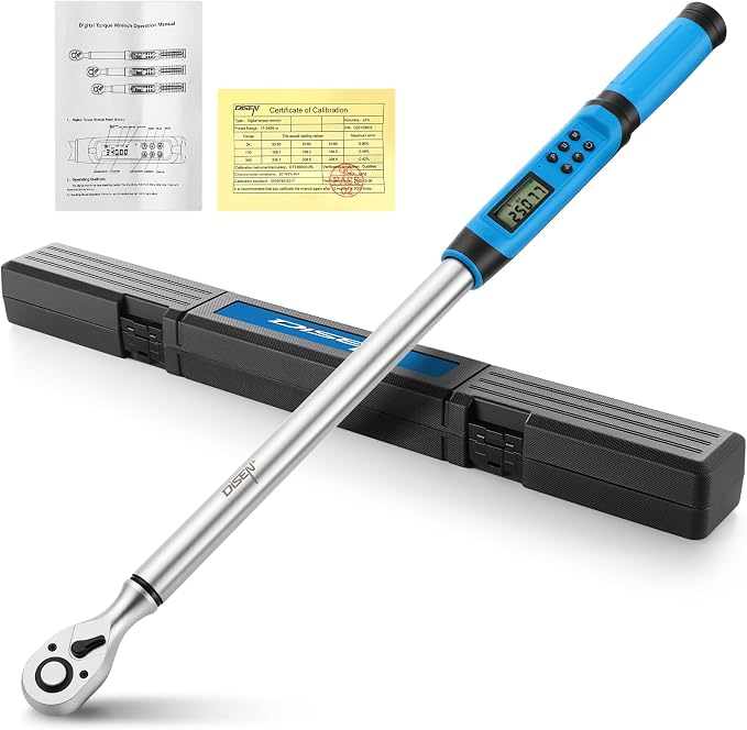 DISEN 1/2" Digital Torque Wrench 17-340Nm 4 Mode Alert 5 Unit ±2% Accuracy | Chrome vanadium steel | Adjustable torque limits | LED display | Buzzer notification | For automotive motorcycle bike