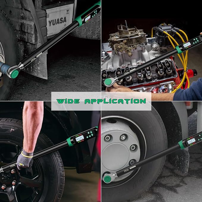 1/2 Inch Drive Digital Torque Wrench, 12.53-250.7Ft.lb/17-340N.m, Long Electronic Torque Wrench with Preset Value, Buzzer & LED Indicator, 2% Accuracy for Bike, Motorcycles, Car
