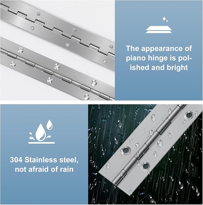 2Pcs Piano Hinge, 12 Inch Stainless Steel Hinges with Holes and 24 Pieces Stainless Steel Screws, Piano Heavy Duty Hinges, Suitable for Cabinets, DIY Storage Boxes, and Marine Scenarios