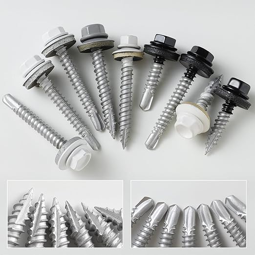 #10 x 1 in Self-Drilling Metal Roofing Screws,Sheet Metal Roof Screw,EPDM Washer,White Hex Head,with Hex Driver Bit(1LBs,84Pcs)