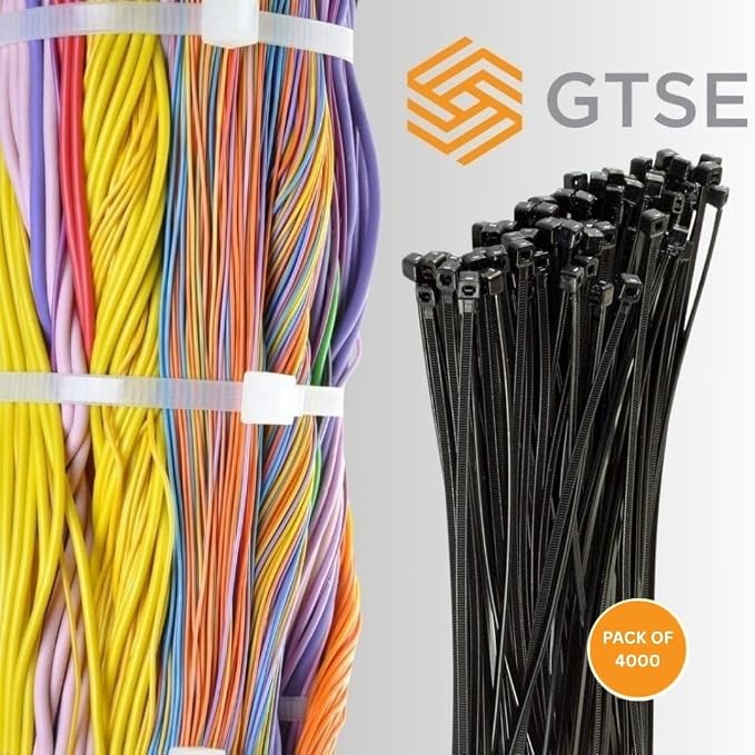 GTSE 14 Inch Black Zip Ties, 4,000 Bulk Contractors Pack, 120lb Strength, UV Resistant Long Nylon Cable Ties, Self-Locking 14" Tie Wraps, Full Carton