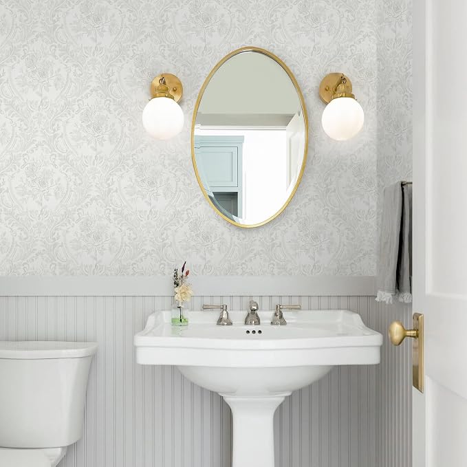 Ismoon Peel and Stick Wallpaper Vintage Floral Contact Paper Boho White and Grey Watercolor Damask Wallpaper Textured Removable Self Adhesive Vinyl Wall Paper for Bedroom, 17.3 in X 6.5 ft